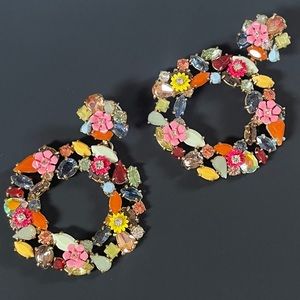 J. Crew floral hoop earrings, stud backing, multi color